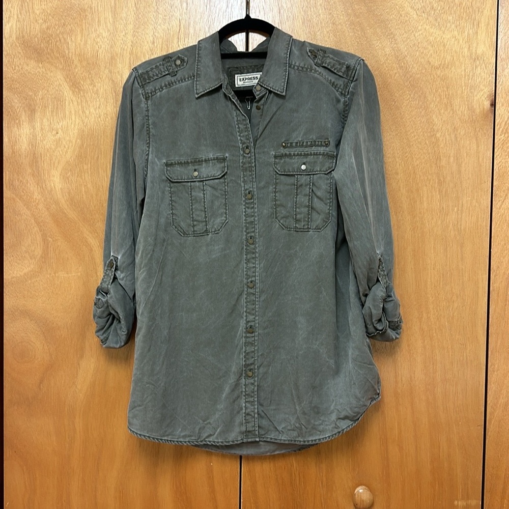 Express Green Boyfriend Button Down Shirt